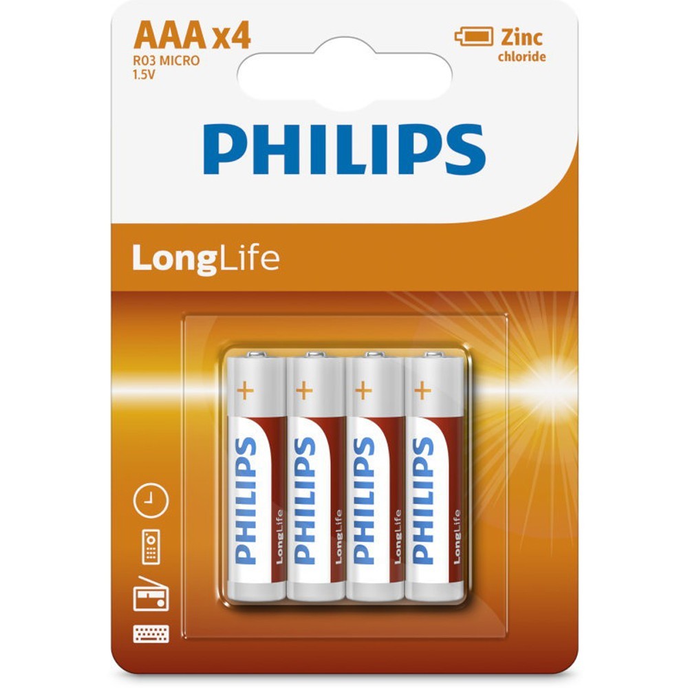 Μπαταρίες PHILIPS ALKALINE AAA 1,5V 4άδα Αλκαλικές