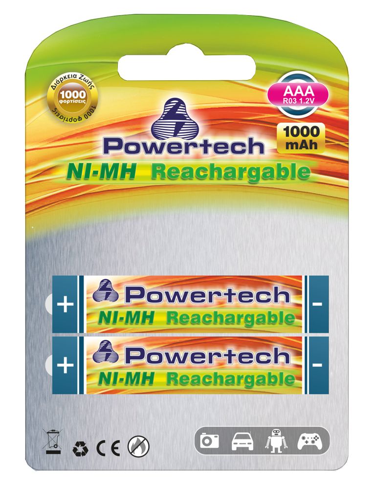 POWERTECH Επαναφορτιζόμενη 1000mAh AAΑ (R03) 2 Τεμαχίων