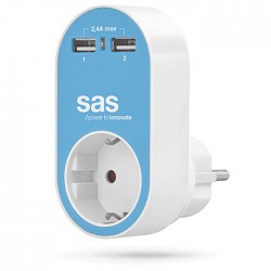 Φορτιστής USB Τοίχου με πρίζα Σούκο 2xUSB 5V 2,4Ah SAS