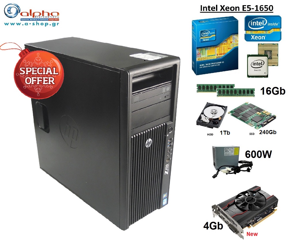 HP PC Z420 Xeon E5-1650 16Gb 240SSD+1Tb RX550-4Gb W10 #RFB