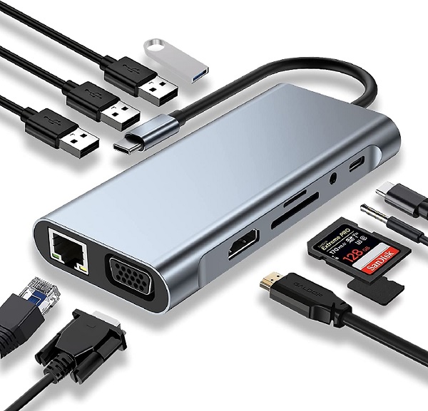 Docking Station 11 σε 1 USB-C Hub USB3/HDMI/VGA/Giga/SD