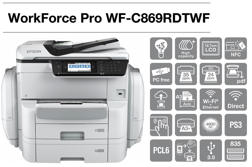 Epson RIPS WF-C869RDT A3 34ppm PSC-Fax W-L-U/Duplex Epson RIPS WF-C869RDT A3 34ppm PSC-Fax W-L-U/Duplex