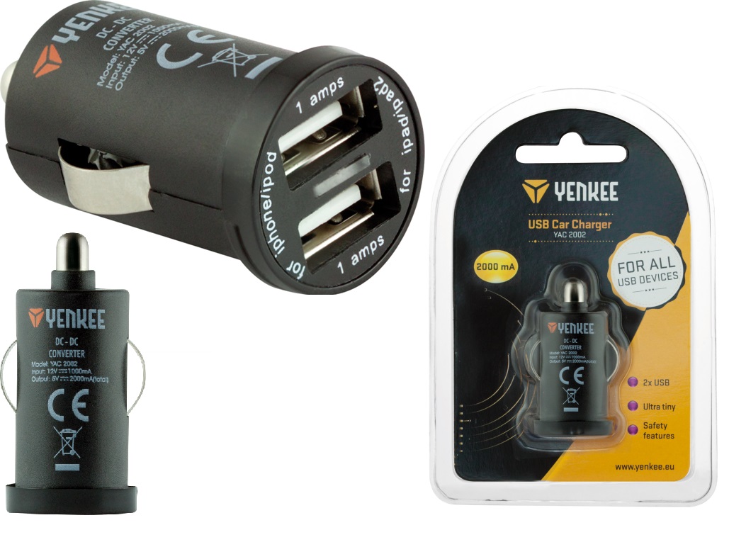 Φορτιστής Αυτοκινήτου Yenkee Car Charger Usb 2X1000mAh YAC 2002